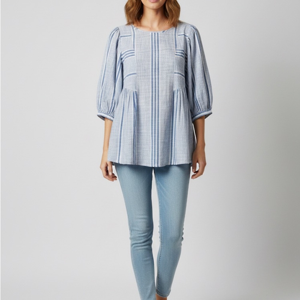 Lucky Brand Cotton Puff Sleeve Airy Summer Top Half Sleeve Shirt Women's Size XL
